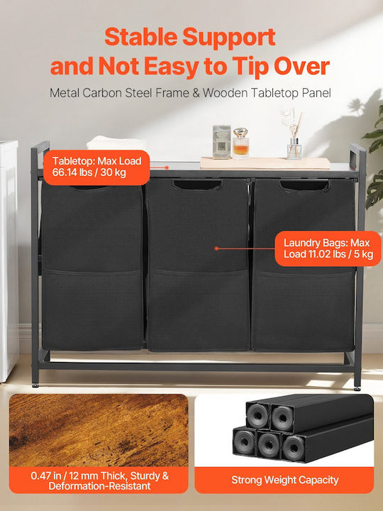 Vevor 3 Section Laundry Sorter Pull-out Bags Metal Frame & Wooden Tabletop