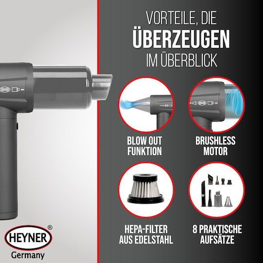 Heyner VacuDuster Pro 2in1 Car Handheld Vacuum & Blower Rechargeable 12V 90W Grey