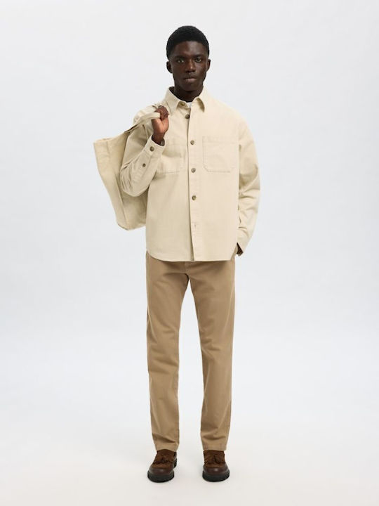 Μακρυμάνικo Βαμβακερό Overshirt σε Κανονική Γραμμή Oatmeal (μπεζ)