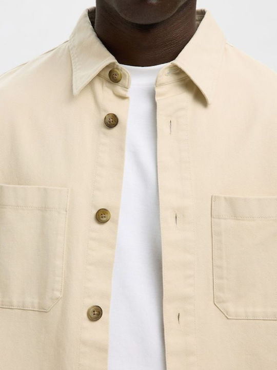 Μακρυμάνικo Βαμβακερό Overshirt σε Κανονική Γραμμή Oatmeal (μπεζ)