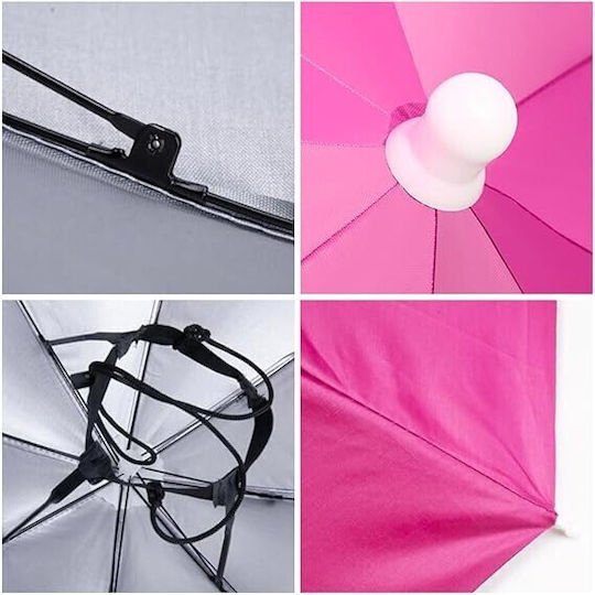 Head Umbrella Flippy 69 Cm Diameter Elastic Headband Uv Rain Protection Fuchsia