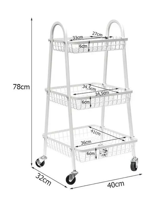 Verk Group Metallic Kitchen Trolley 3 Tiers Black 40x32x78cm