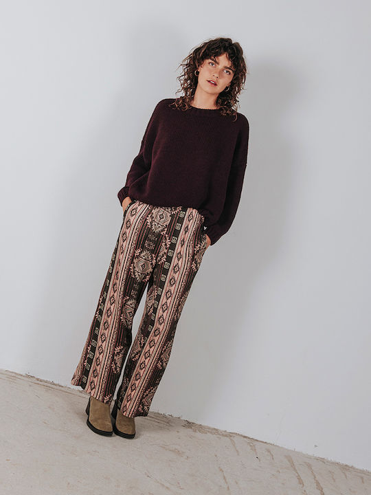 Damen Stoff Hose mit Gummizug Brown