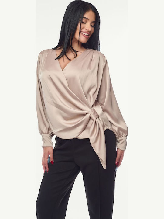 Damen Bluse Satin Beige