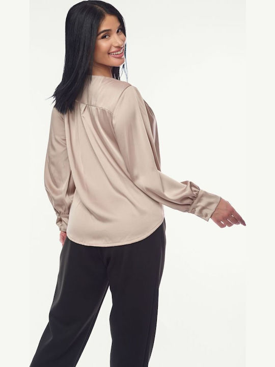 Damen Bluse Satin Beige