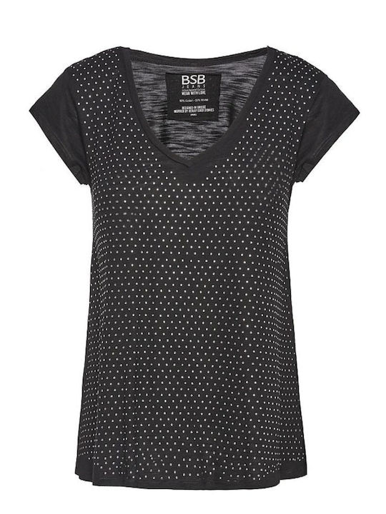 Women's Athletic Blouse Short Sleeve with V Neckline Black