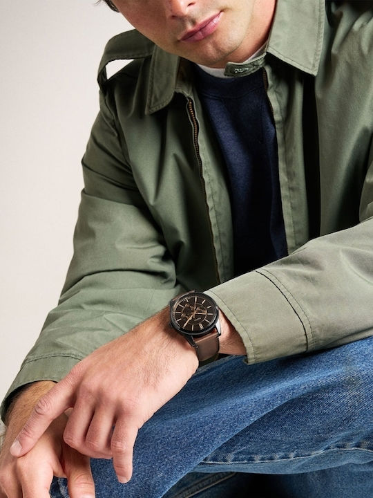 Fossil Multifunction Ceas Barbatesc 42mm cu Baterie cu Brățară Metalică Maro