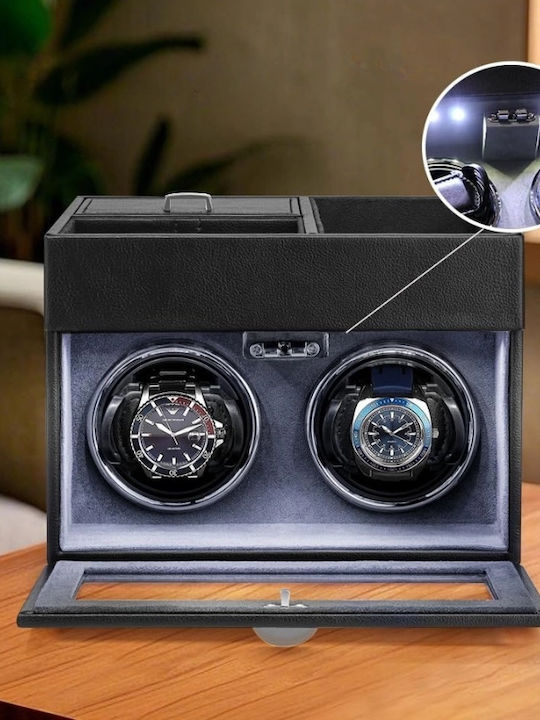 Cutie Pentru Întoarcerea Ceasului Iuni Cutie Pentru Întoarcerea Ceasului 2 + 3 Compartimente Accesorii Piele Ecologică Negru-gri