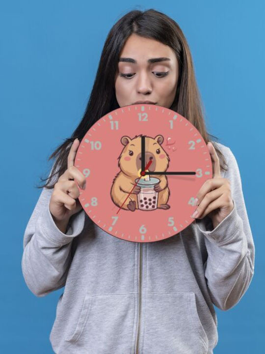 Koupakoupa Kids Wooden Wall Clock Capybara Bubble Tea 20cm
