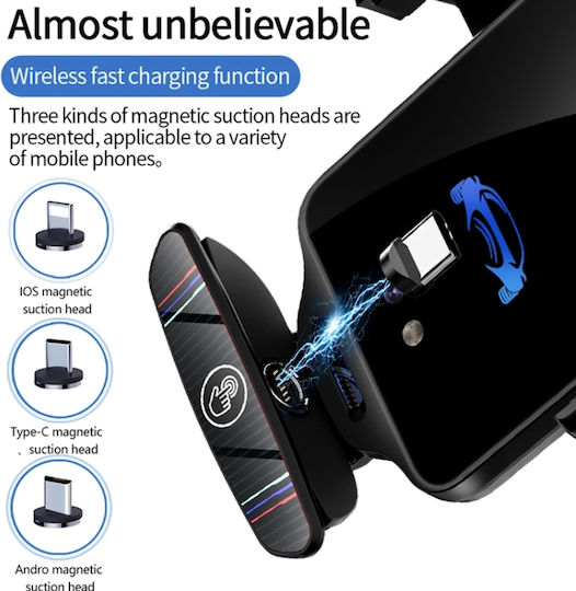 Car Mobile Mount with Magnet and Wireless Charging Black