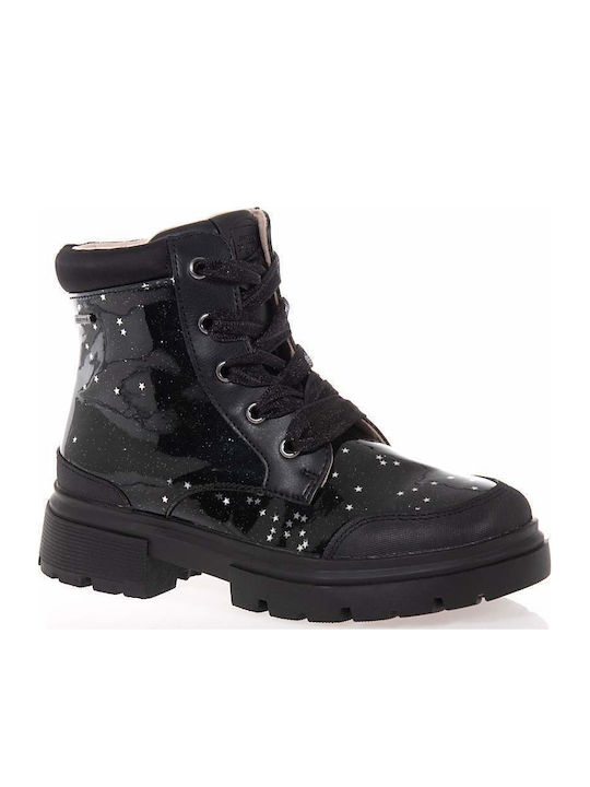 Kinderstiefel aus Lackleder mit Schnürsenkeln Schwarz