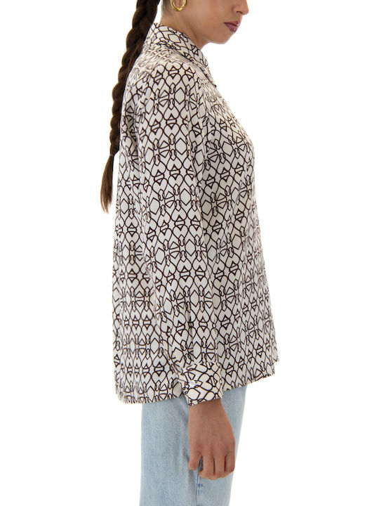 Shirt Women's Long Sleeve Shirt Ecru-brown