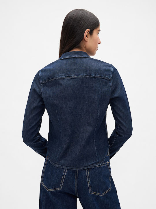 Women's Denim Long Sleeve Shirt Dark Wash