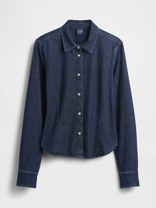 Women's Denim Long Sleeve Shirt Dark Wash