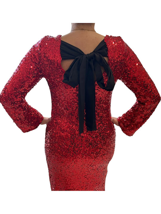 Midi Evening Satin Red Dress Black