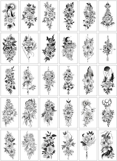Set 30 Temporary Tattoos Flippy Water-based Model 4 Black