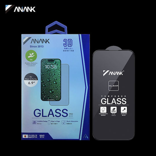 Anank 3D Unsichtbarer 3x Verstärkter Rand Ganzes iPhone 16 Pro Max Schwarz