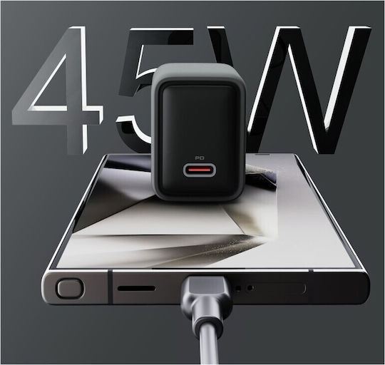 Aukey Charger with Built-in Cable with USB-C Port 45W Power Delivery / Quick Charge 4+ Gray (PA-C2)