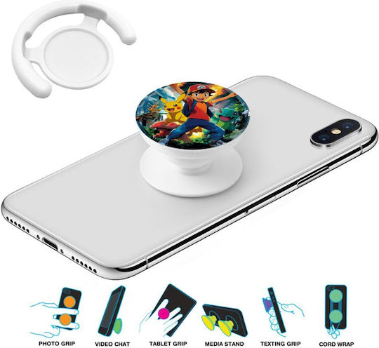 Ash Ketchum & Pikachu Phone Holders Stand Λευκό Βάση Στήριξης Κινητού Στο Χέρι