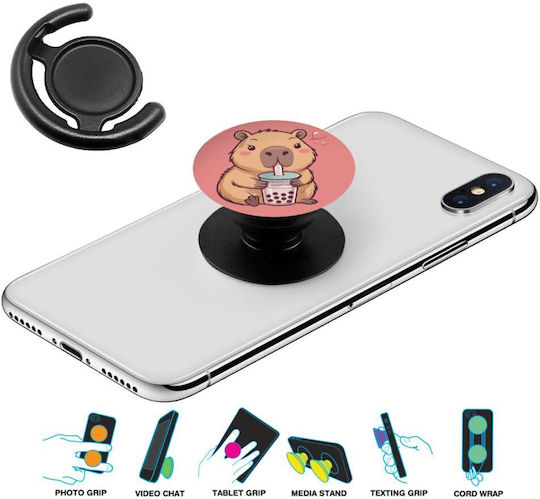 Capybara Bubble Tea Phone Holders Stand Μαύρη Βάση Στήριξης Κινητού Στο Χέρι