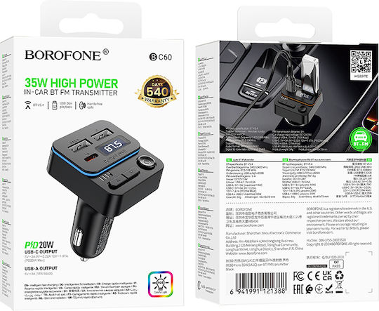 Borofone FM Transmitter Αυτοκινήτου mit USB / Typ-C,TC-TC