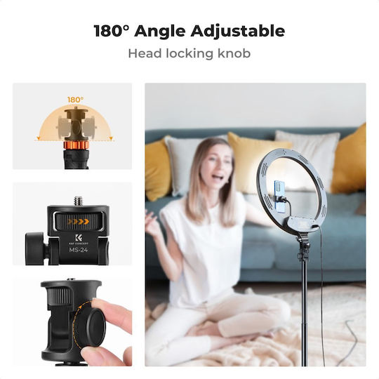 K&F Concept Selfie Stick Cell Phone Tripod with Lighting Black