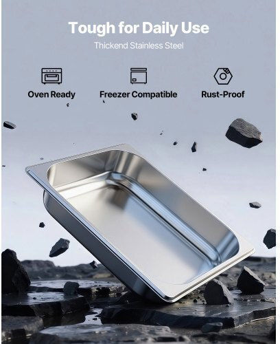 Vevor 1/2 Size Gastronorm Pans Steam Table Pans 2.5 Inch Deep Stainless Steel 4 Pack