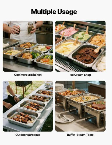 Vevor 1/2 Size Gastronorm Pans Steam Table Pans 2.5 Inch Deep Stainless Steel 4 Pack