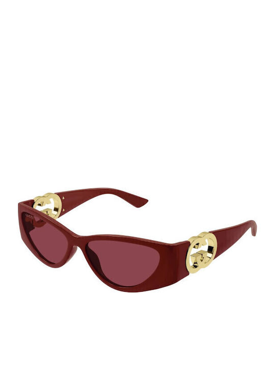 Gucci Women's Sunglasses with Burgundy Plastic Frame and Red Lens GG1824S 003