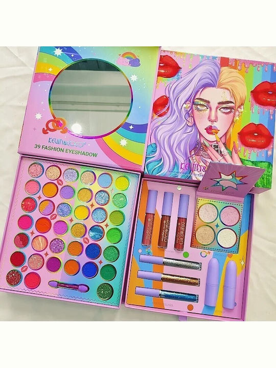 Makeup Set Kevin Coco 39 Pigmented Colors Eyeshadow Lipstick Gloss Eyeliner Blush Rainbow