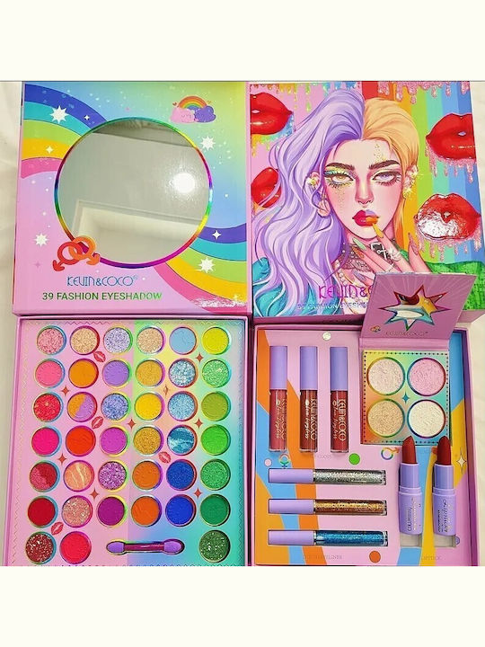 Makeup Set Kevin Coco 39 Pigmented Colors Eyeshadow Lipstick Gloss Eyeliner Blush Rainbow