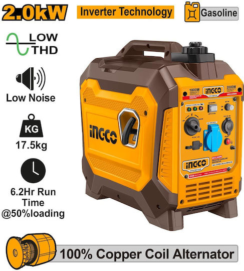 Ingco Silent Generator Suitcase Inverter Gasoline with Handle and Maximum Power 2.5kVA