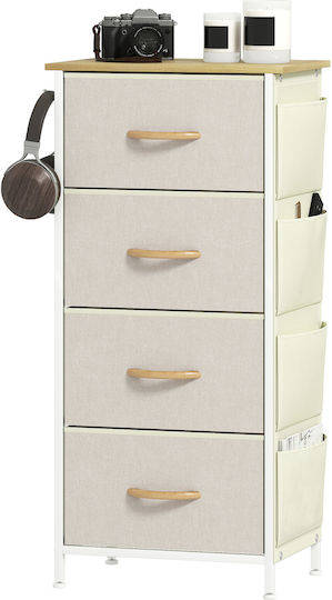 Wooden & Metallic Chest of Drawers with 4 Drawers Beige with Fabric Coating 45x30x94.5cm