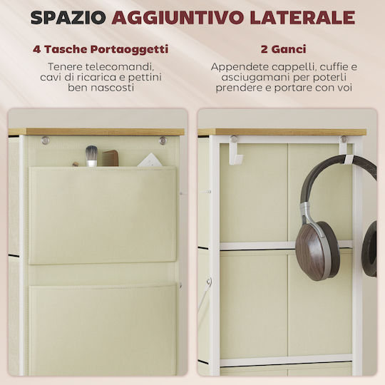 Wooden & Metallic Chest of Drawers with 4 Drawers Beige with Fabric Coating 45x30x94.5cm
