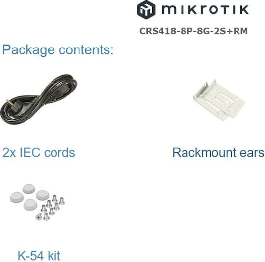 MikroTik CRS418-8P-8G-2S+RM Managed L2 PoE+ Switch with 16 Gigabit (1Gbps) Ethernet Ports and 2 SFP Ports