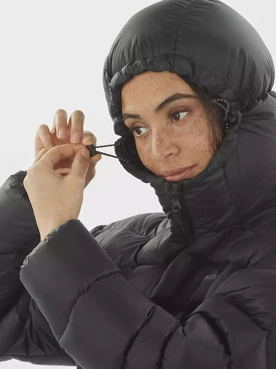 Women's Crop Puffer Jacket Waterproof and Windproof for Winter with Hood Black