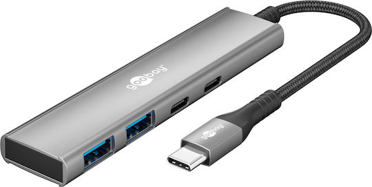 Goobay USB-Hub 4 Anschlüsse USB 3.2 mit Anschluss an einen Computer USB-C / USB-A Graues