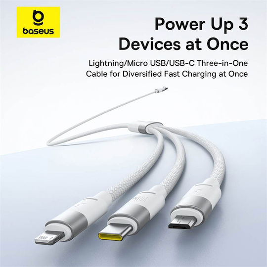 Baseus Starspeed USB to Lightning / Type-C / micro USB 1.5m 5A Cable White (P10319900211-00)