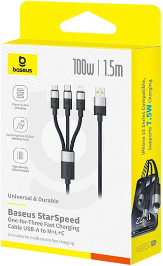 Baseus Starspeed USB to Lightning / Type-C / micro USB 1.5m 5A Cable White (P10319900211-00)