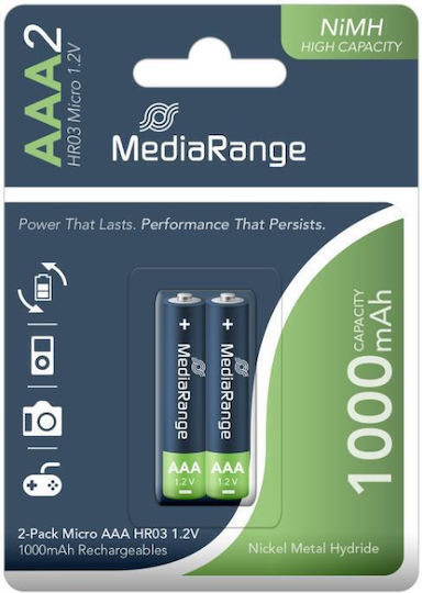 MediaRange Επαναφορτιζόμενες Μπαταρίες AAA Ni-MH 1000mAh 1.2V 2τμχ
