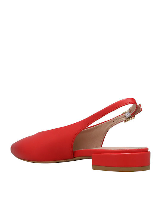 Δερμάτινες Γυναικείες Μπαλαρίνες Slingback με Λουράκι σε Κόκκινο Χρώμα