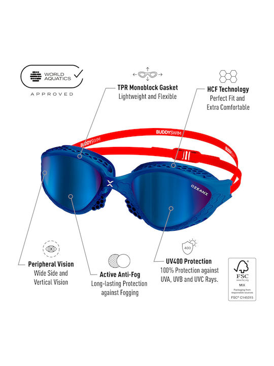 Buddyswim Γυαλιά Κολύμβησης Ενηλίκων Κόκκινα Buddyswim Γυαλιά Κολύμβησης Ενηλίκων Κόκκινα