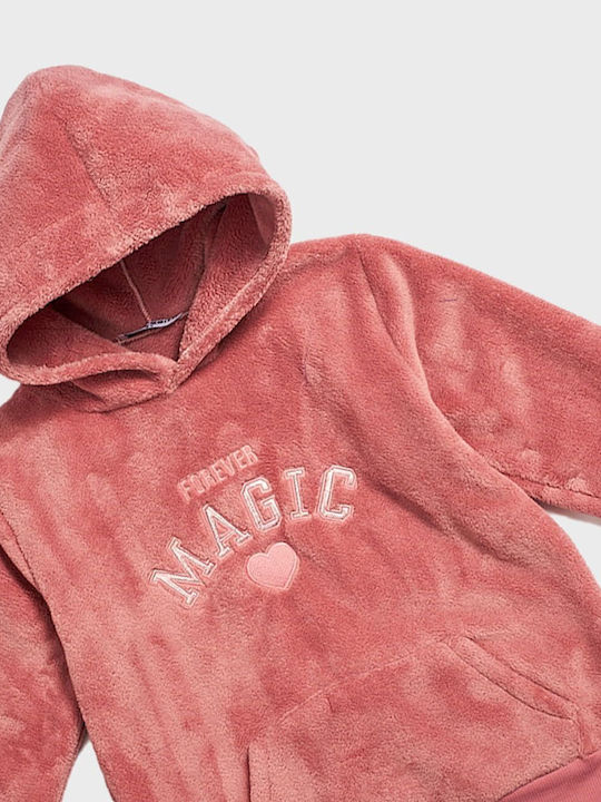 Fleece Παιδικό Φούτερ με Κουκούλα Ροζ
