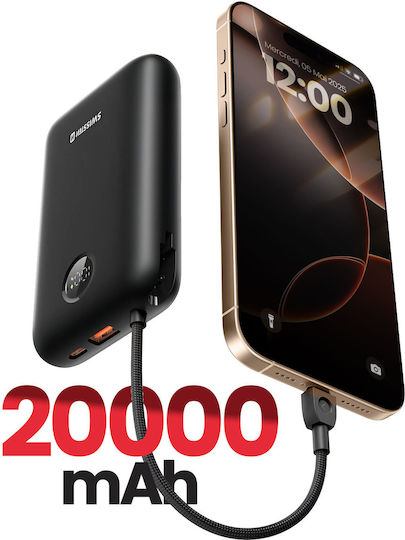 Swissten Voltbox Power Bank 20000mAh 35W με Θύρα USB-A και Θύρα USB-C Power Delivery Μαύρο