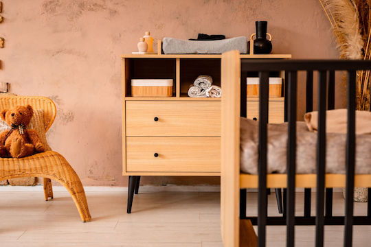 Dulap cu Sertare pentru Bebeluși cu 2 Sertare Bej 96x58x93cm