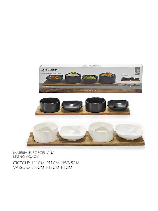General Trade Porcelain Dessert Divided Serving Tray Natural-White Ø11cm 50x13cm 4pcs