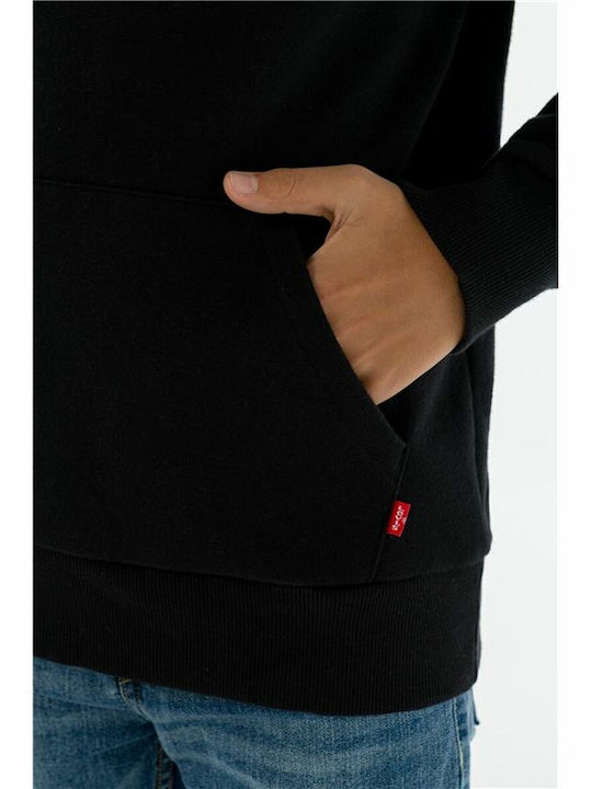 Fleece Kinder-Sweatshirt mit Kapuze und Taschen Schwarz Batwing Screenprint
