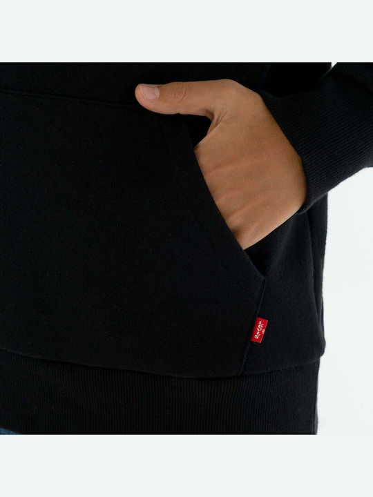 Fleece Kinder-Sweatshirt mit Kapuze und Taschen Schwarz Batwing Screenprint