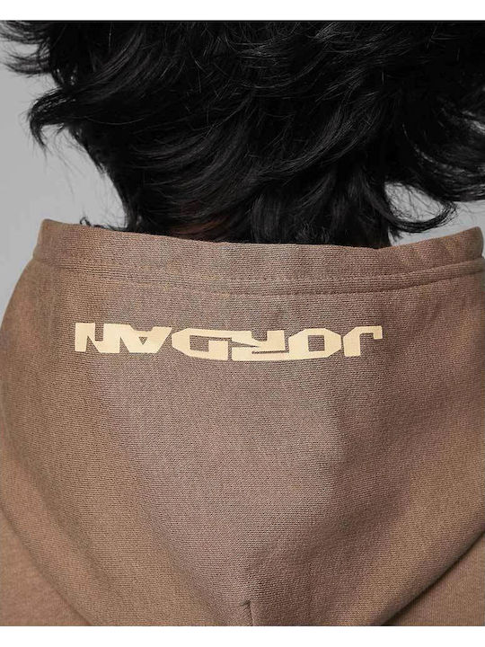 Fleece Παιδικό Φούτερ με Κουκούλα και Τσέπες Καφέ
