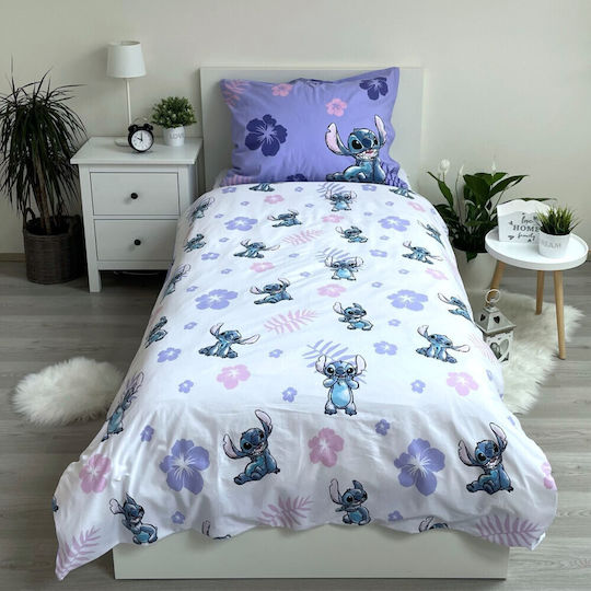 Lilo And Stitch Set Kids Duvet Cover Single with Pillowcase Cotton Purple 140x200cm